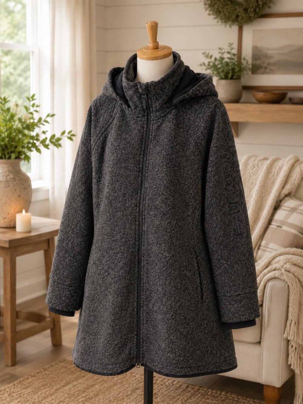 Calvin Klein Large Performance Womens Heather Knit Fleece Zip Mid Coat GUC